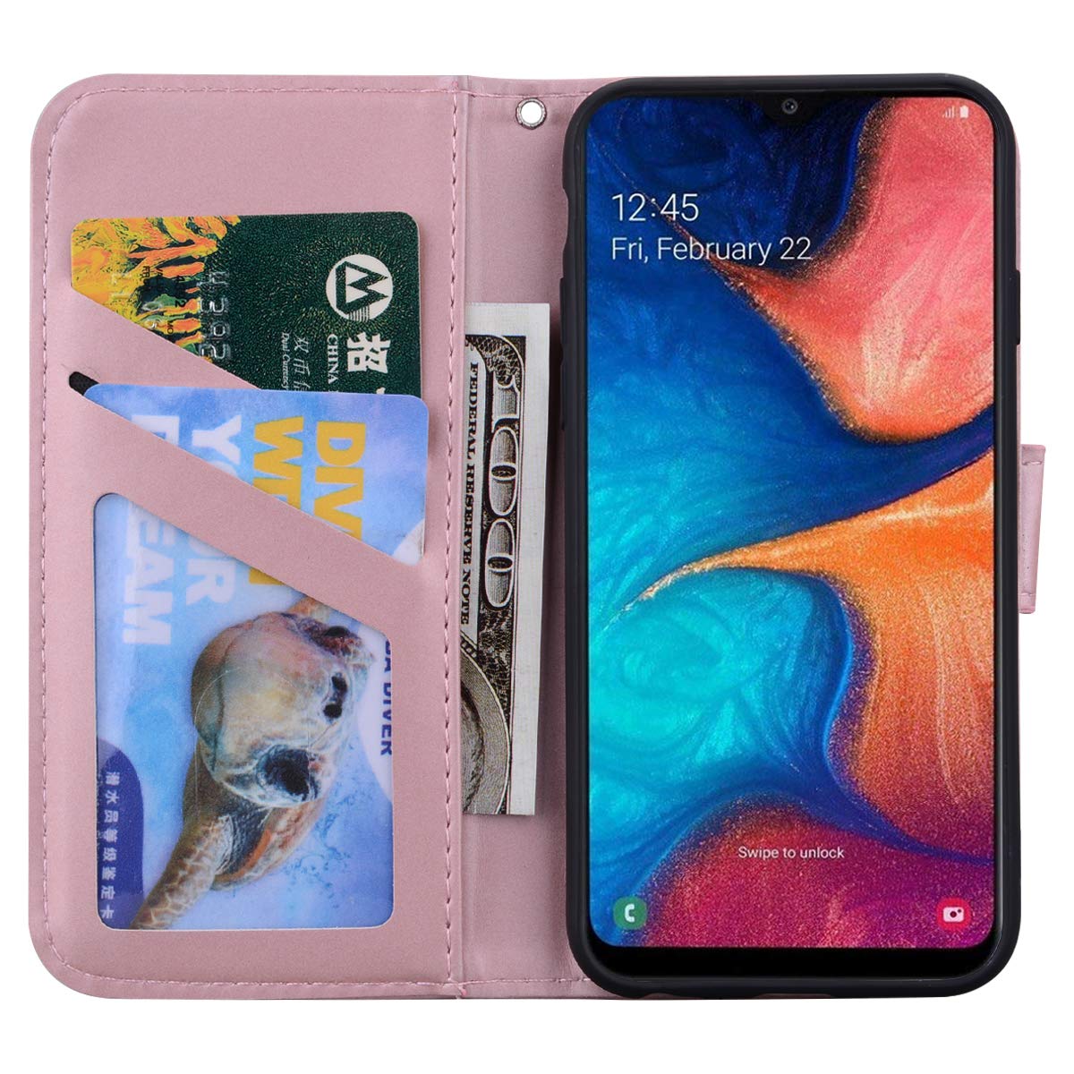 Ailisi Cover Per Samsung Galaxy A20E, Cartone Animato Gatti Cute Cats Custodia Protettiva Caso Libro Flip Cover Magnetica in Pelle PU con Portafoglio, Funzione Stand -Arancione/Verde Blu