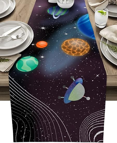 Amazon テーブルランナー イラスト宇宙惑星ロケット 可愛い 子供向け テーブルクロス モダン 北欧風 プレースマット レストラン用 滑り止め 上品 断熱 食卓飾り お食事マット おしゃれ インテリア 33x229cm テーブルランナー オンライン通販