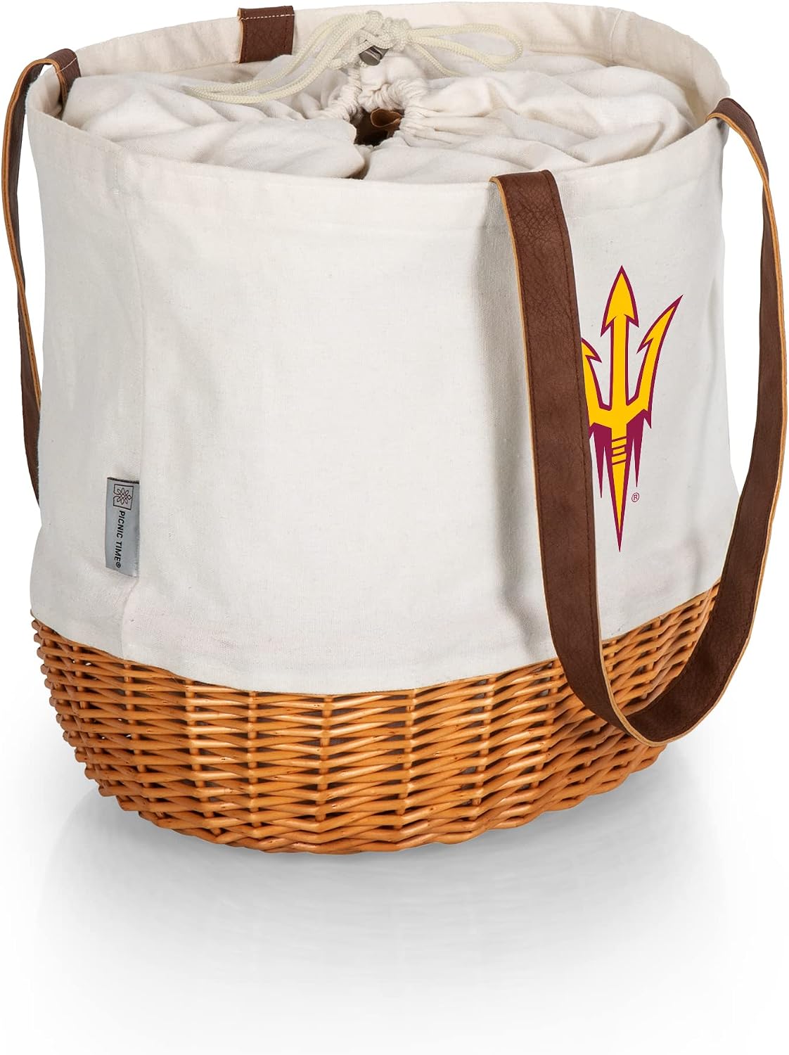 PICNIC TIME NCAA Purdue Boilermakers Coronado Canvas and Willow Basket Tote, Picnic Tote Bag, Beach Tote, (Beige Canvas)
