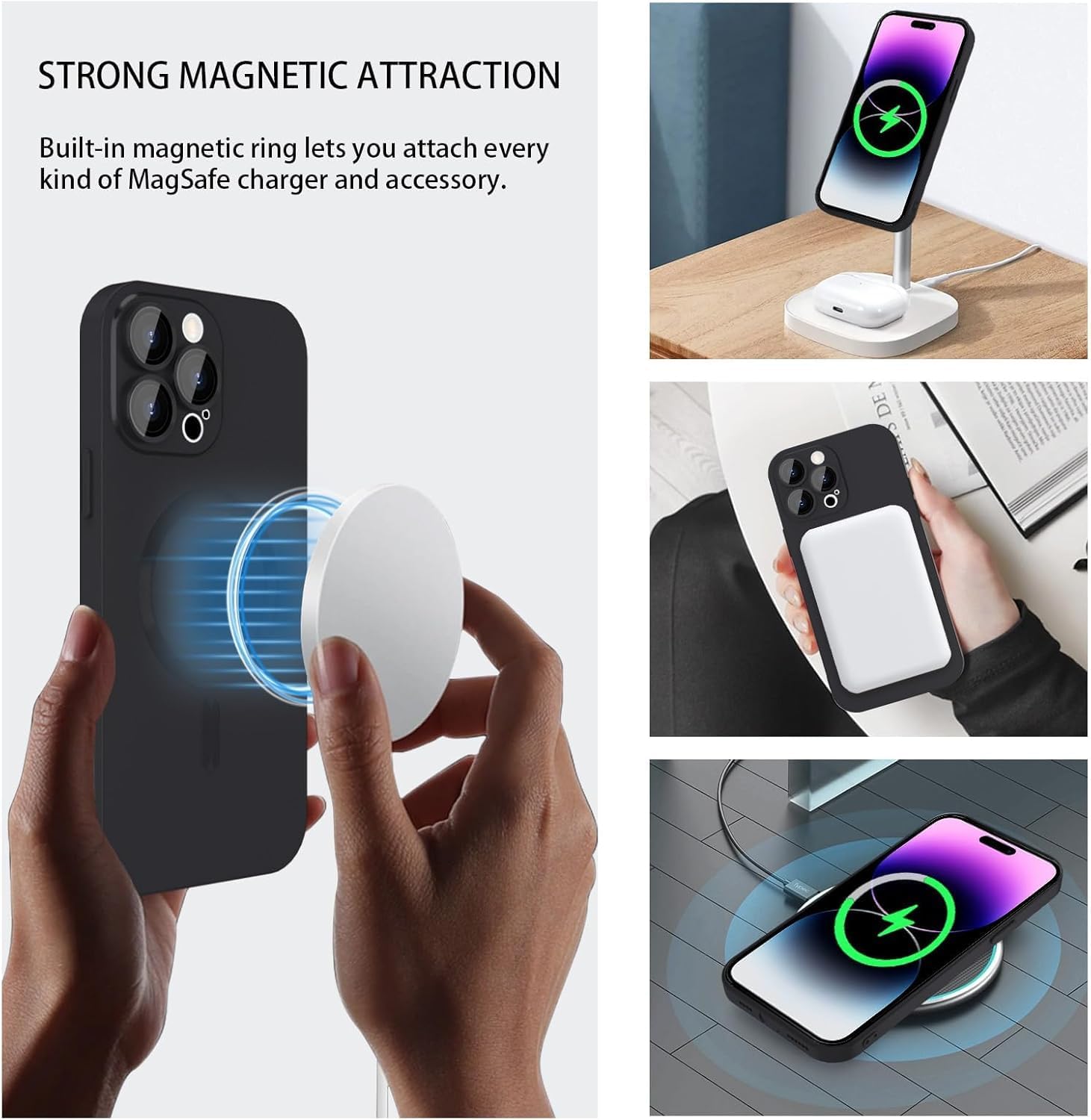 DIZORO® Magnetic Case for iPhone 13 Pro Cover [Compatible with MagSafe][Built-in Camera Lens Protector] Slim Soft Silicone Bumper Shockproof Metallic Luster Back Cover Phone Cases (Black) — Amazon image 6