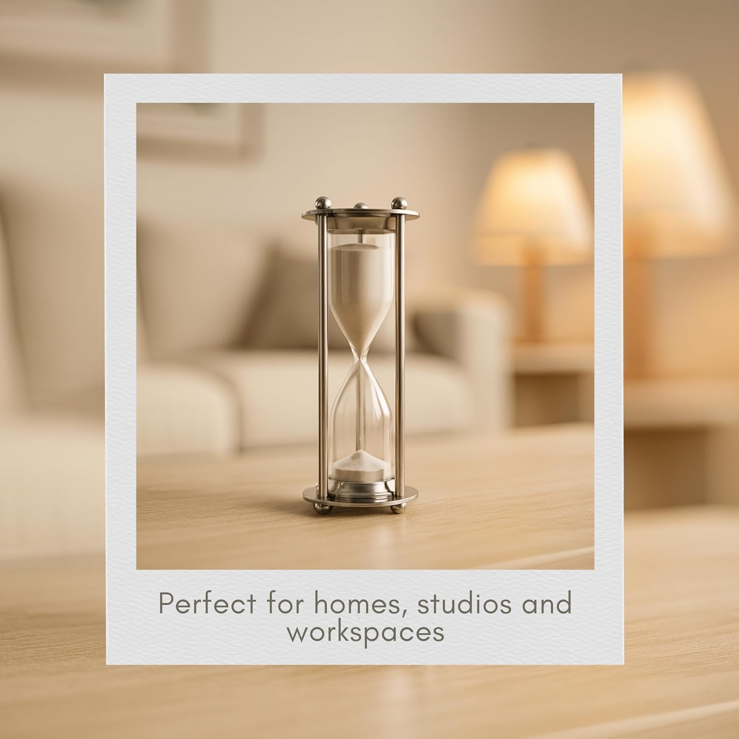 Gatlin Hourglass Decorative Object with Aluminum Frame – Metal & Glass Sand Timer Modern Home Decor Accent – Shelf & Coffee Table Decor for Office & Living Room – 11", Silver