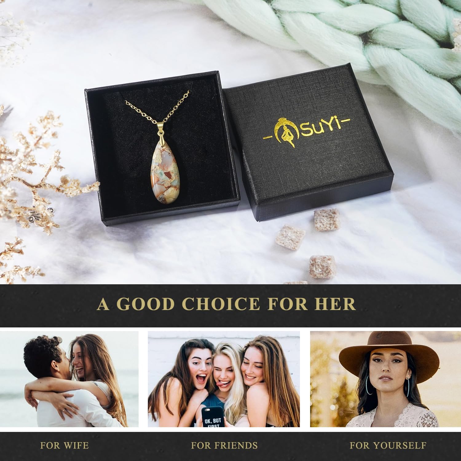 Suyi Stone Necklace for Women Teardrop Colorful Pendant Necklaces - Image 7