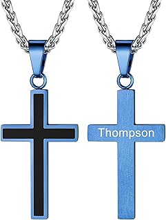 Simple Cross Necklace for Men Women, Stainless Steel Silver Black Gold Latin Cross Pendant Necklaces, Custom Engravable, Length 22-24 Inches