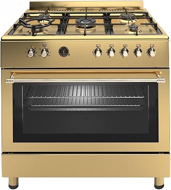 Ferre F9S50E7-GI-RETRO 90cm Dual Fuel Range Cooker With Double Turbo Fan & Wok Burner - Gold [Energy Class B]