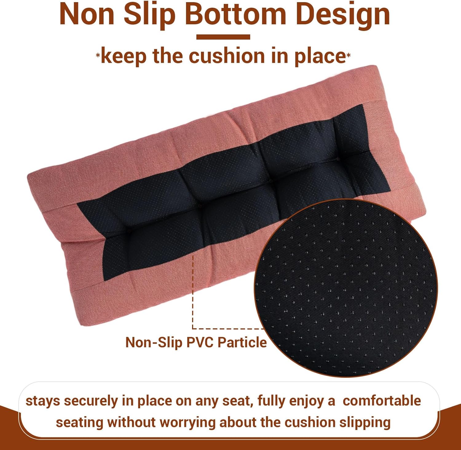 Indoor Outdoor Bench Cushion 42"x18", Non-Slip Patio Furniture Seat Pads, Waterproof Overstuffed Tufted Loveseat Cushion with Round Corner for Window, Swing, Garden, Porch-Light Coral Red