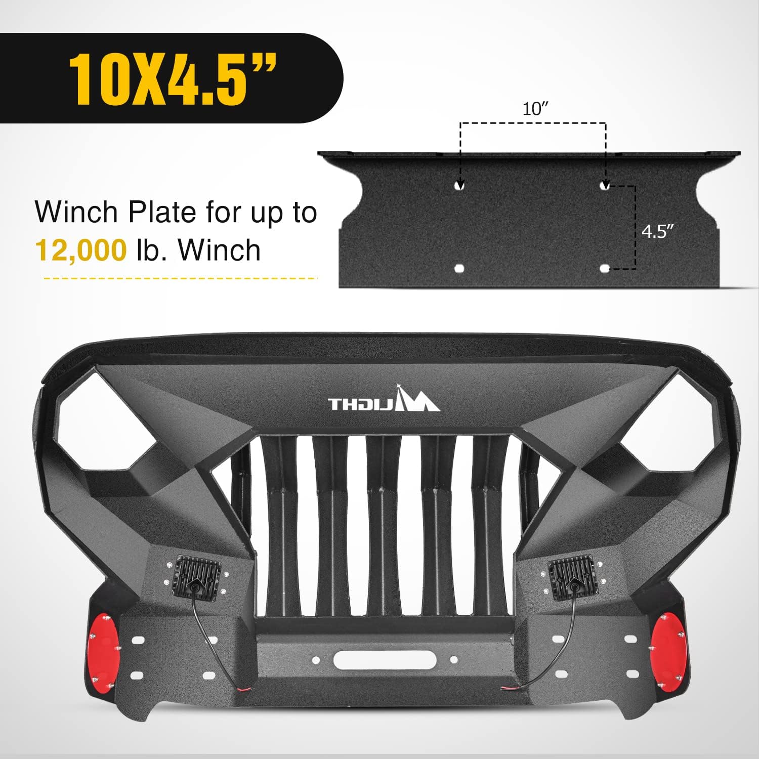 Nilight Front Bumper Grill for 2007-2015 2016 2017 2018 Wrangler JK&Unlimited 2/4 Doors with Winch Plate 2x42w LED Work Light Pods Textured Black Solid Steel Off-Road