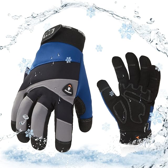 Vgo... -20/-4°F Cold Weather Waterproof Warm Safety Work Gloves,Cold Storage or Freezer Use,w/3M Thinsulate Lining,Touchscreen (SL7721,Medium, Black+Green)