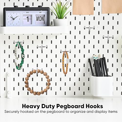 Miniatura 3 de Ganchos para tablero de clavijas, 100 ganchos de clavijas resistentes con agujeros espaciados de 1 pulgada, para tableros de clavijas de 14 y 18
