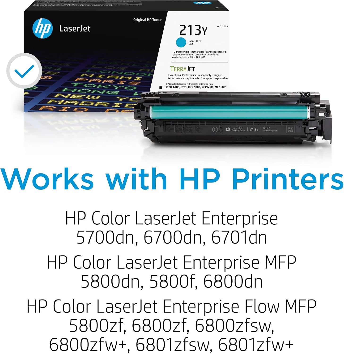 HP 213Y Extra High Yield Cyan LaserJet Toner Cartridge, W2131Y. Works LaserJet Enterprise 5700, 5800, 6700, 6701, 6800, 6801