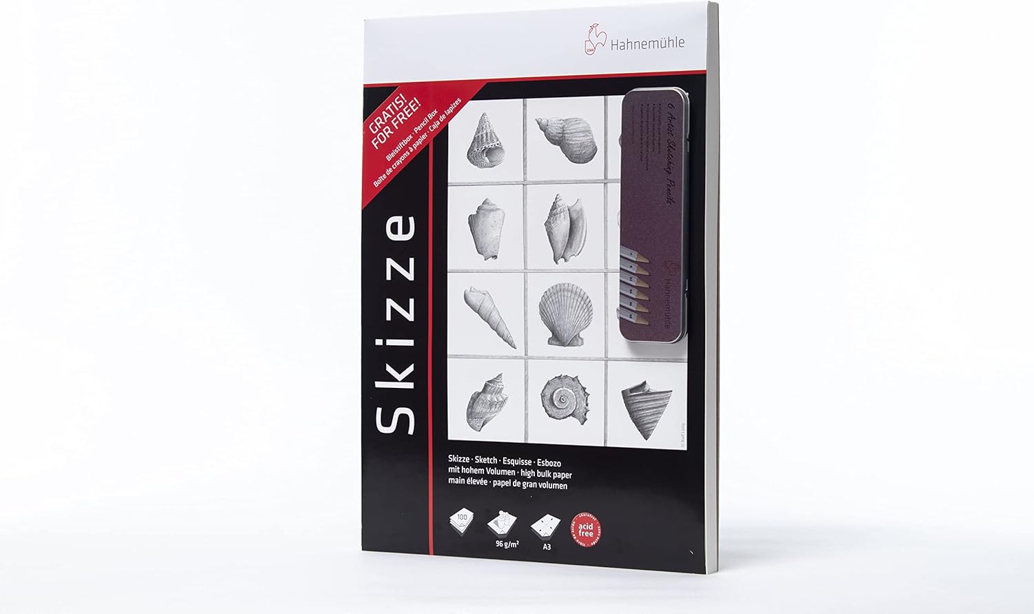 Sketch Pad + Pencil 96 g/m², DIN A3, 100 Sheets + 6 Pencils