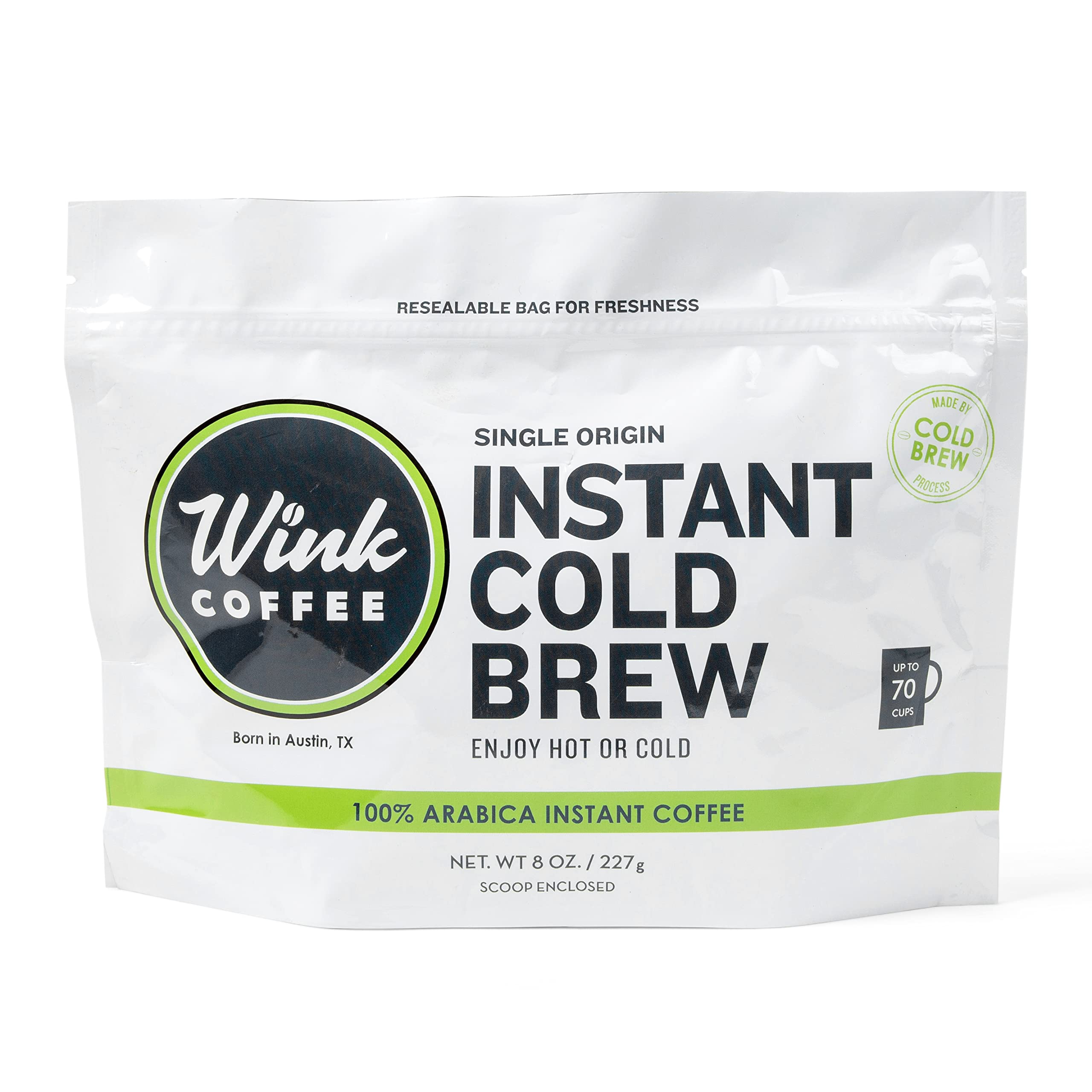 Wink Coffee Premium Cold Brew Instant Coffee - 100% Arabica Medium Roast - Smooth and Balanced Flavors - Up To 70 Cups Per Bag