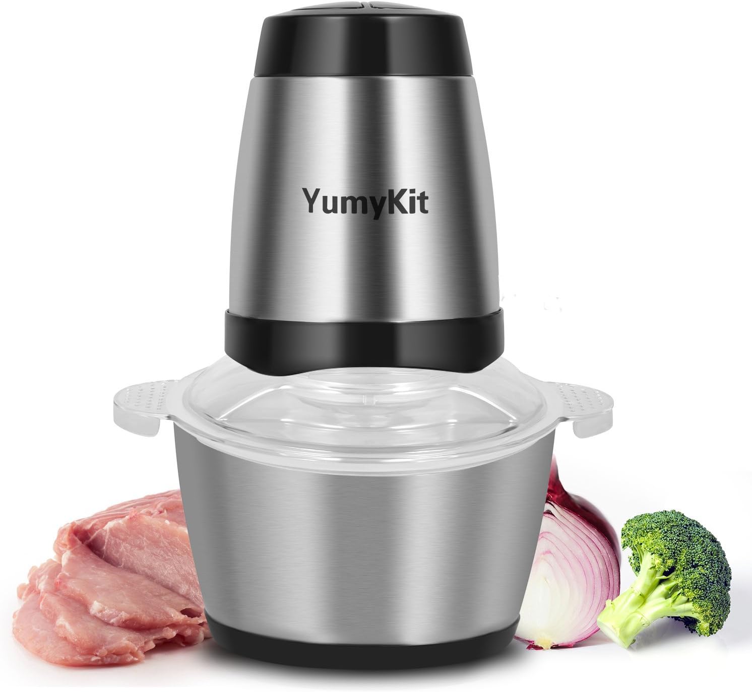 Food Chopper, Electric Food Processor 8-Cup Vegetable Chopper 4 Sharp Blades Grinder For Meat, Fruits And Nuts. 2l Food-Grade Stainless Steel Bowl, High/Low Speed Choice. 300W