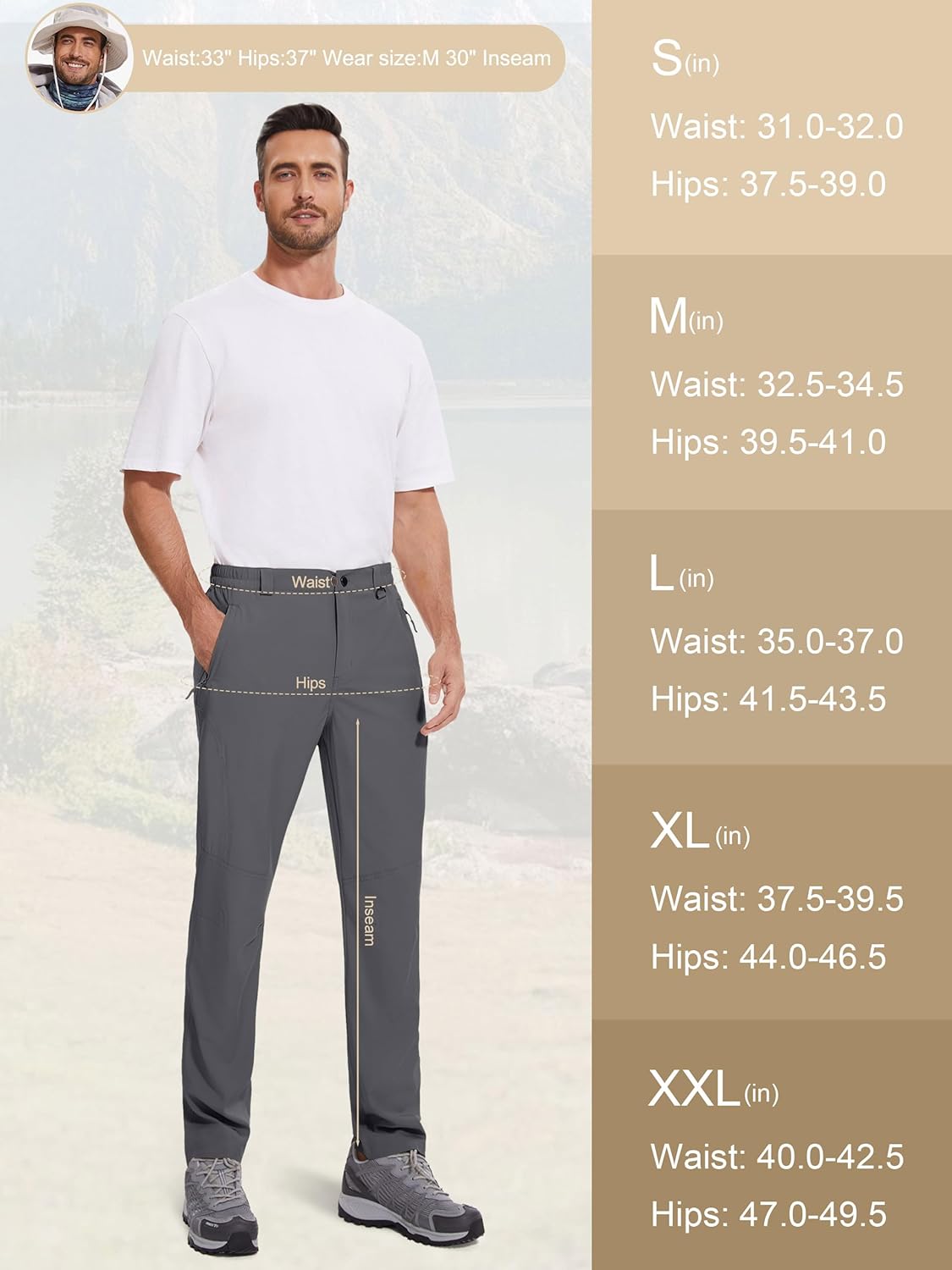 SEVEGO 30"/32"/34"/36"/38" Inseam Men's Tall Hiking Pants Quick Dry Outdoor Waterproof Golf Cargo Pants with 3 Pockets - Image 7