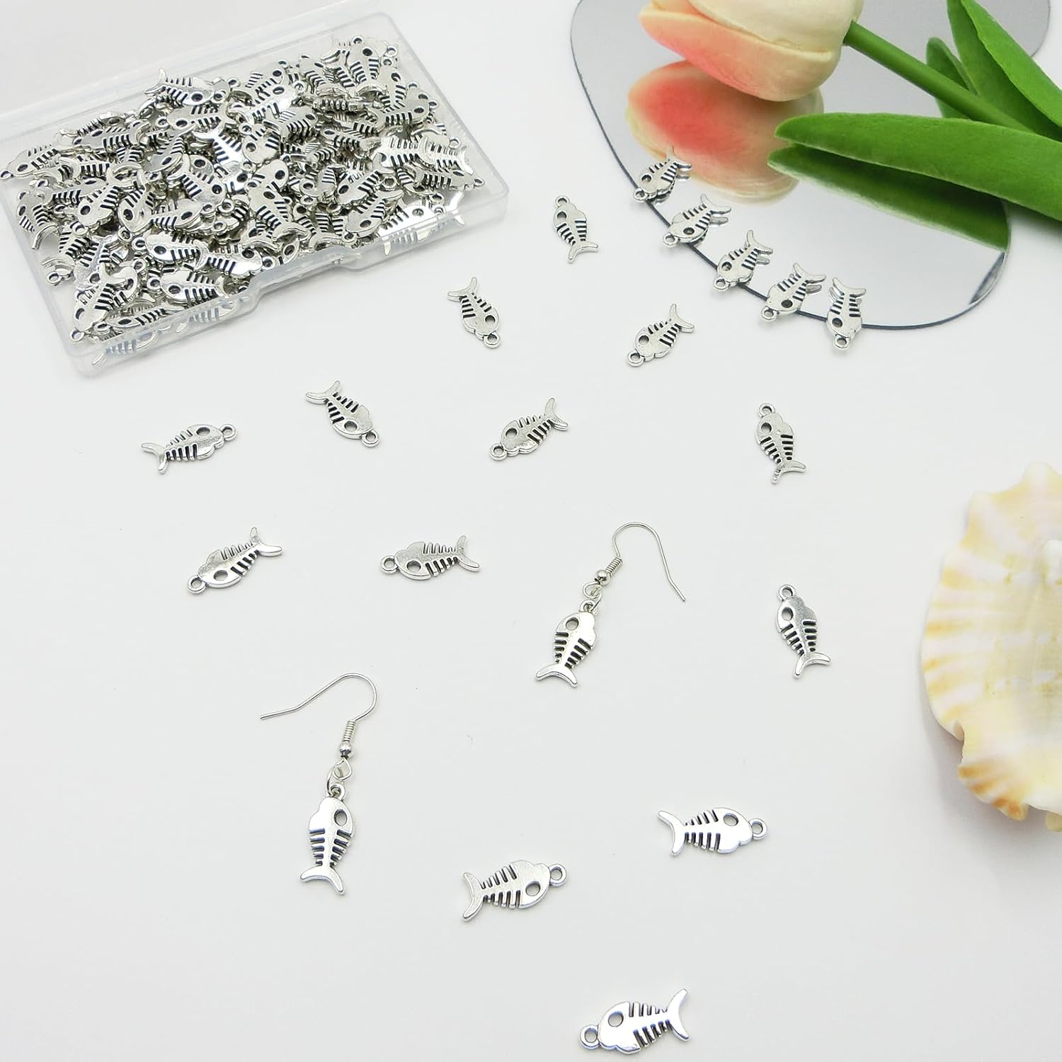 150Pcs Fish Bone Charm Alloy Fish Charm Ocean Animal Pendants 14×7×2mm Silver Fishbone Pendants with Loop for Jewelry Making Bracelets Necklace Dangle Earring Bag Keychain Decoration - Image 4