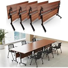Folding Conference Table Rectangle Meeting Seminar Tables Office Meeting Room Flip Top Wood Table, 55" L x 23.6" W x 29.5" H, Movable Computer Desk for Meeting Room Study Writing 4