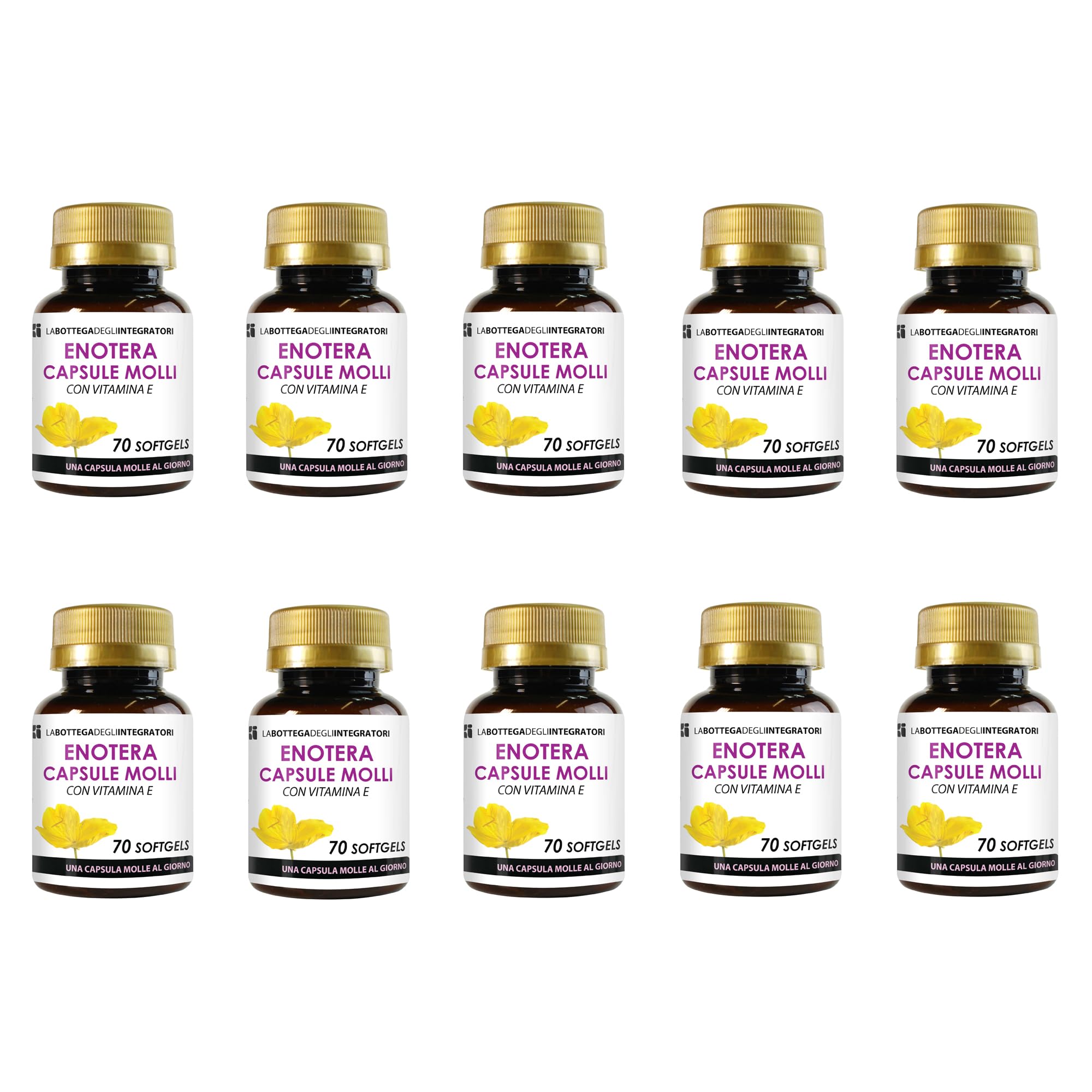 Enotera e Vitamina E 700 Softgels | Olio Spremuto a Freddo, Titolato, Ricco in Acido Gamma Linoleico GLA e Acido Linoleico Omega 6 | 1 Perla al giorno