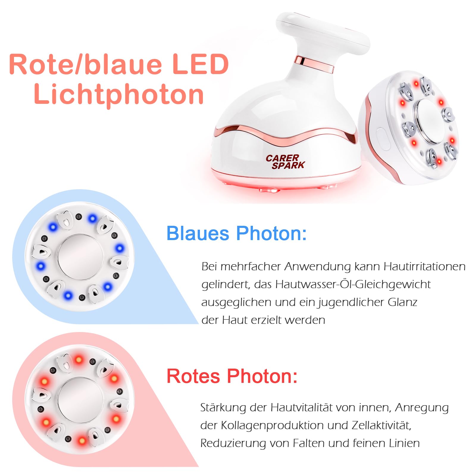 CARER SPARK Kavitationsmaschine, 6 in 1 Ultraschall-Schönheits-Maschine mit Ultraschall RF EMS rotes und blaues Licht für Körper- und Gesichtshaut Festziehen