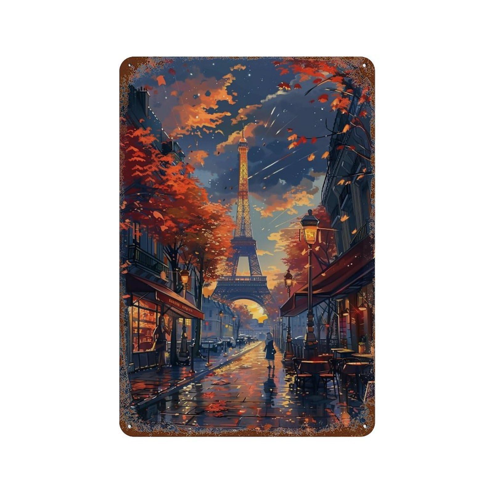 HDURYEYRYY Autumn Night in Paris 03 Wall Retro Iron Vintage Art Metal Tin Sign Poster Modern Home Cofffee Club Art Bar Shop Decor 30x20cm