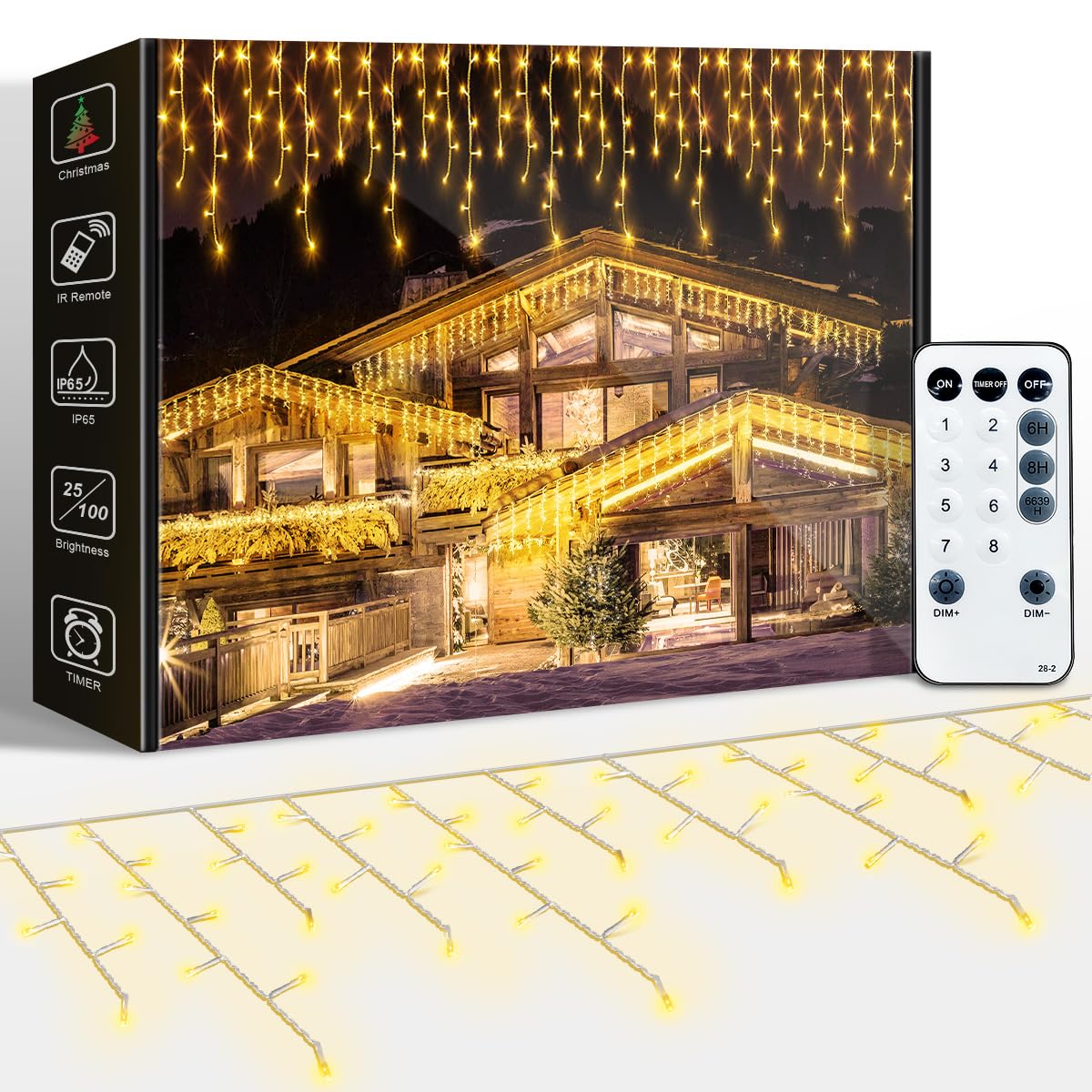 ARKOCHIC 10M Cortina Luces Navidad Exterior Balcon, 320LED Cascada Luzes Natal Exterior de IP65 Impermeable con 8 Modos Memoria, Blanco Cálido Decoración Navidad para Ventana, Interior, Puerta, Jardín