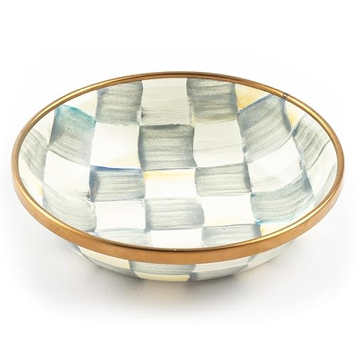 MACKENZIE-CHILDS Enamel Dipping Bowl, Small Serving Bowl for Entertaining, Gray-and-White Sterling Check - Sterling Check