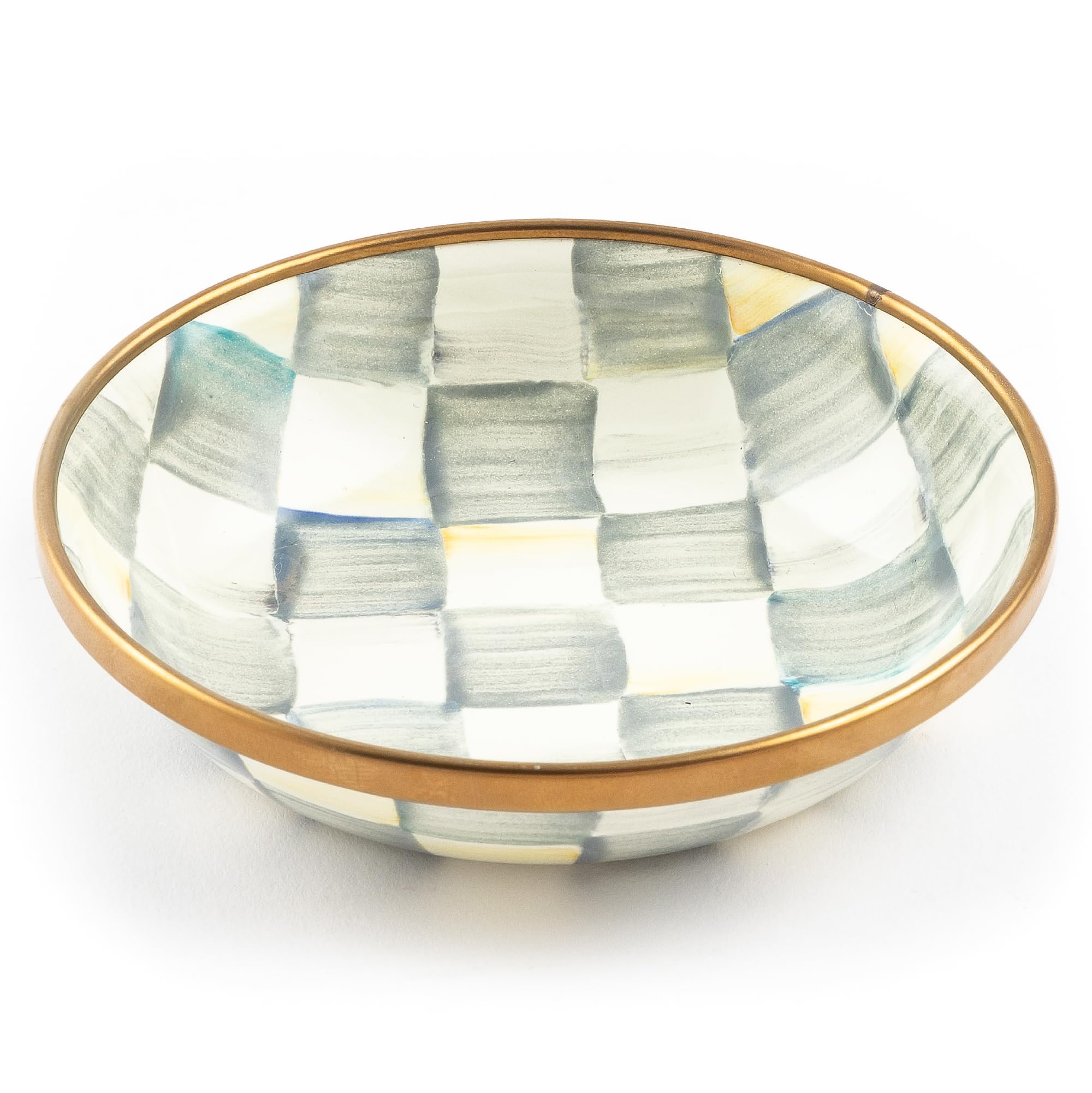 Enamel Dipping Bowl, Small Serving Bowl for Entertaining, Gray-and-White Sterling Check