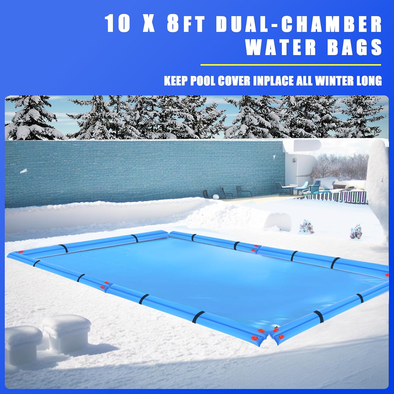 Pool Water Bags,10 Pack 8ft Heavy Duty Double Chamber Water Tubes Pool Cover Weights for Inground Pool,25 Gauge(0.3mm) Durable Water Bags for Winter Pool Cover (Blue)