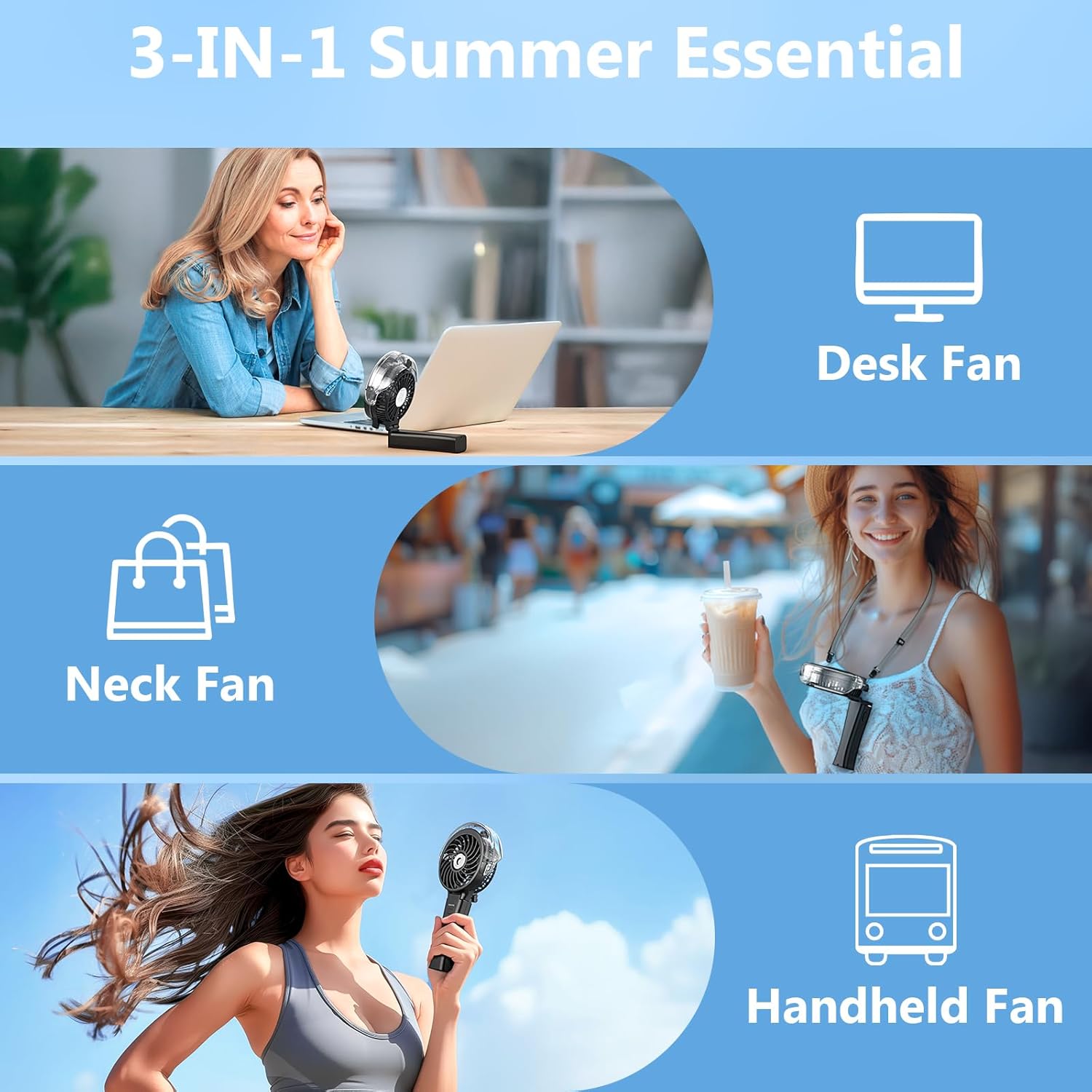 6000mAh Portable Handheld Misting Fan as Power Bank, 50ml XL Water Tank, 20H Runtime 3 Speeds, 180° Foldable Rechargeable Mist Fan for Travel, Outdoors, Makeup - Black - Image 8
