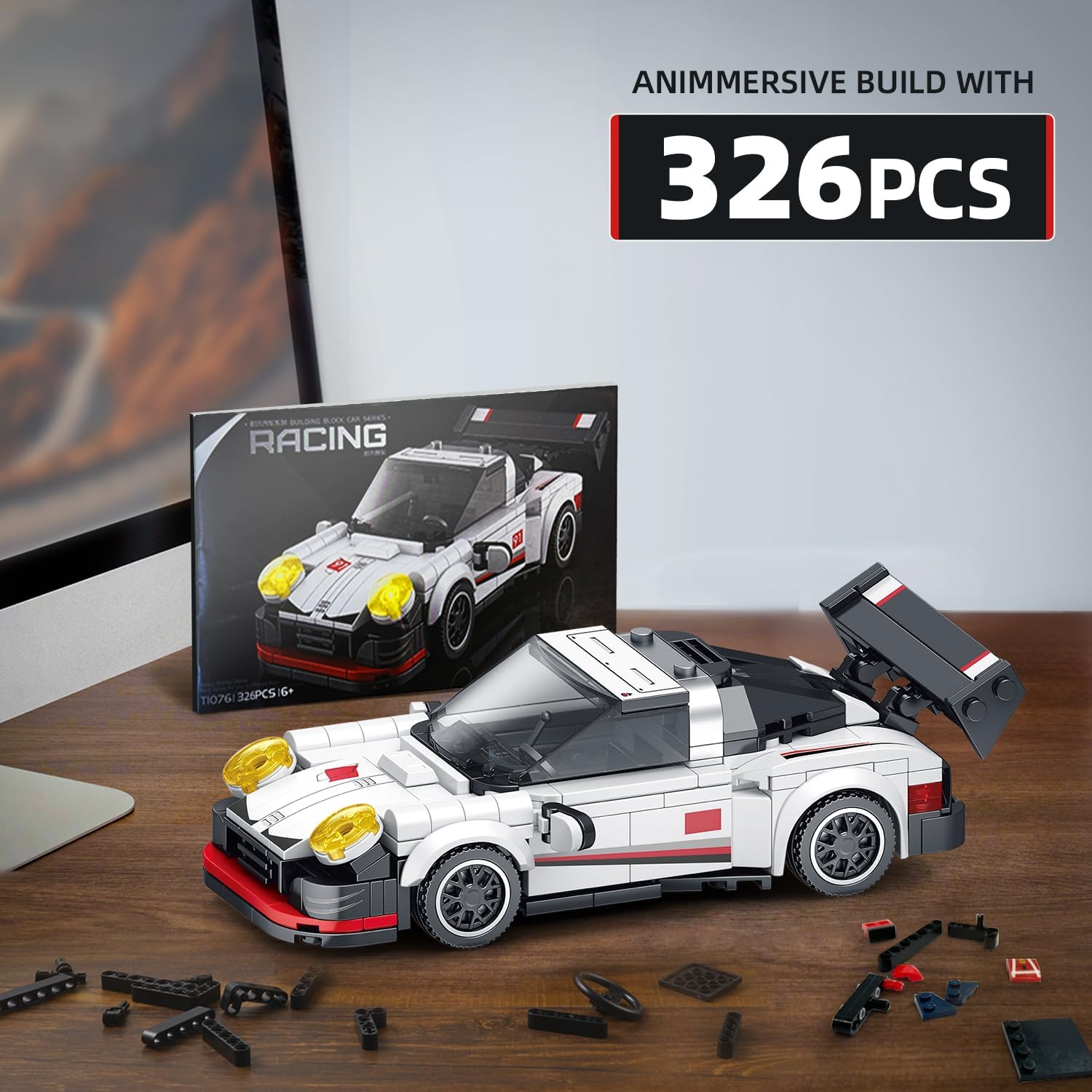 VGD Car Building Sets With Display Case, Classic Model Kits Speed Building Blocks Set, Cool Collectible Super Race Kit Birthday Gifts for Adults Sportscar Lovers Kids - 326PCS