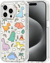 MOSNOVO Case for iPhone 15 Pro Max, [Buffertech 6.6ft Military-Grade Drop Protection] [Anti Peel Off Tech] Clear TPU Bumper Phone Case Cover Design - Dinosaur Land