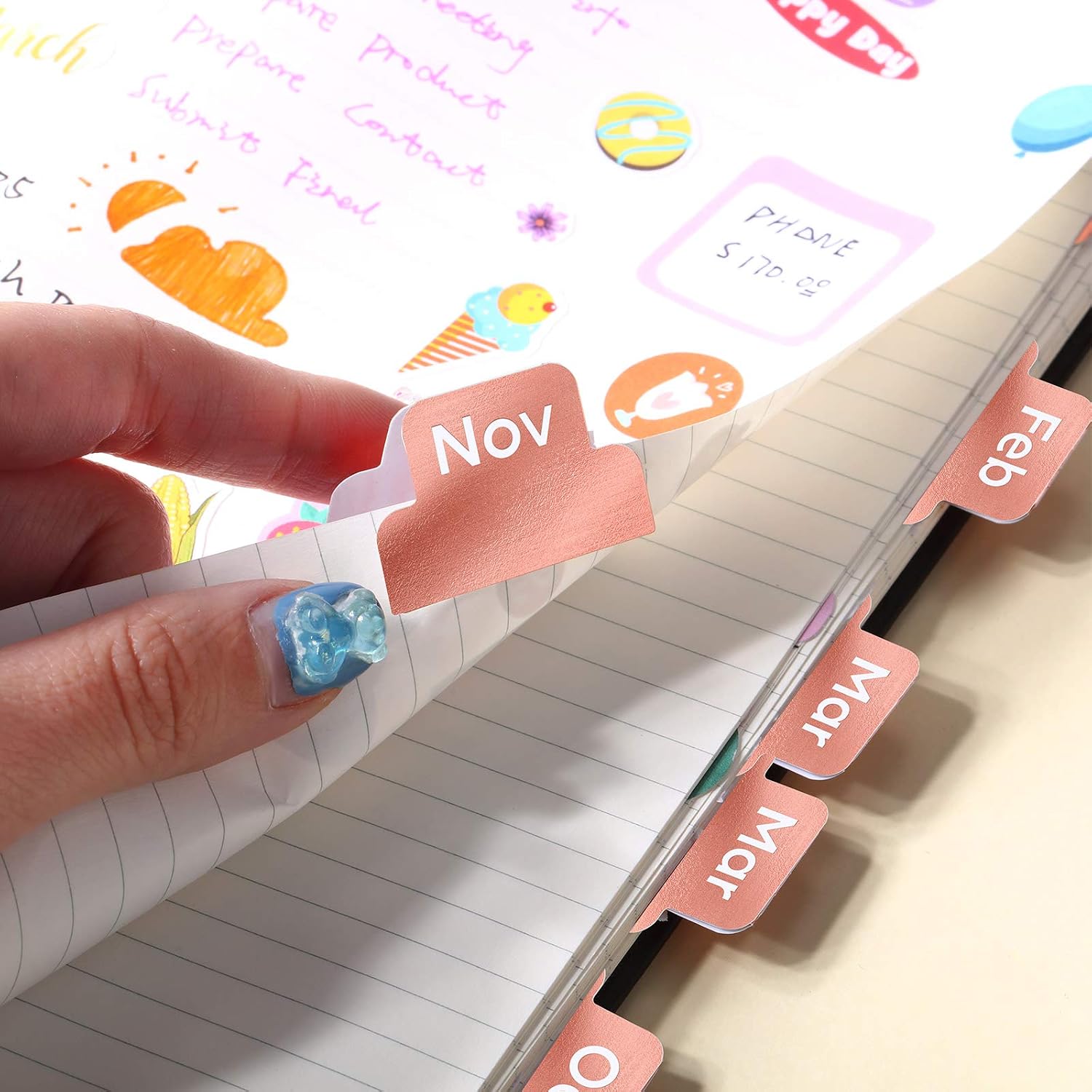 24 Pieces Adhesive Tabs Designer Accessories Monthly Tabs Planner Stickers Decorative Monthly Index Tab for Office Study Planners Organizations (Rose Gold)