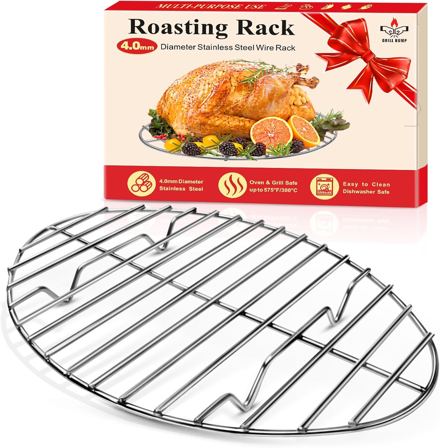 12inch Stainless Steel Roasting Rack, Oval Roasting Rack for Oven Rack with Cooking, Grilling, Drying, Gifts for Mom Woman Wife