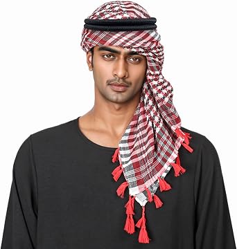 JIAHG Mens Arab Shemagh Traditional Muslim Head Wrap with Aqal Rope Middle Eastern Desert Turban Saudi Dubai Headwear