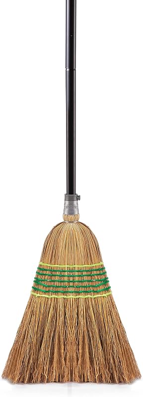 Heavy-Duty Corn Broom Commercial Indoor Outdoor Broom 59.8 inch Tall | for Courtyard Garage Lobby Mall Market Floor Home Office Leaves Stone Dust Rubbish