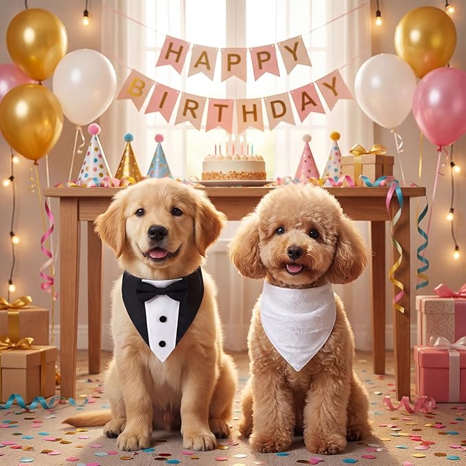 Huhumy 2 Pack Traje de Etiqueta para Perro y Collar de Encaje Blanco miniatura 5