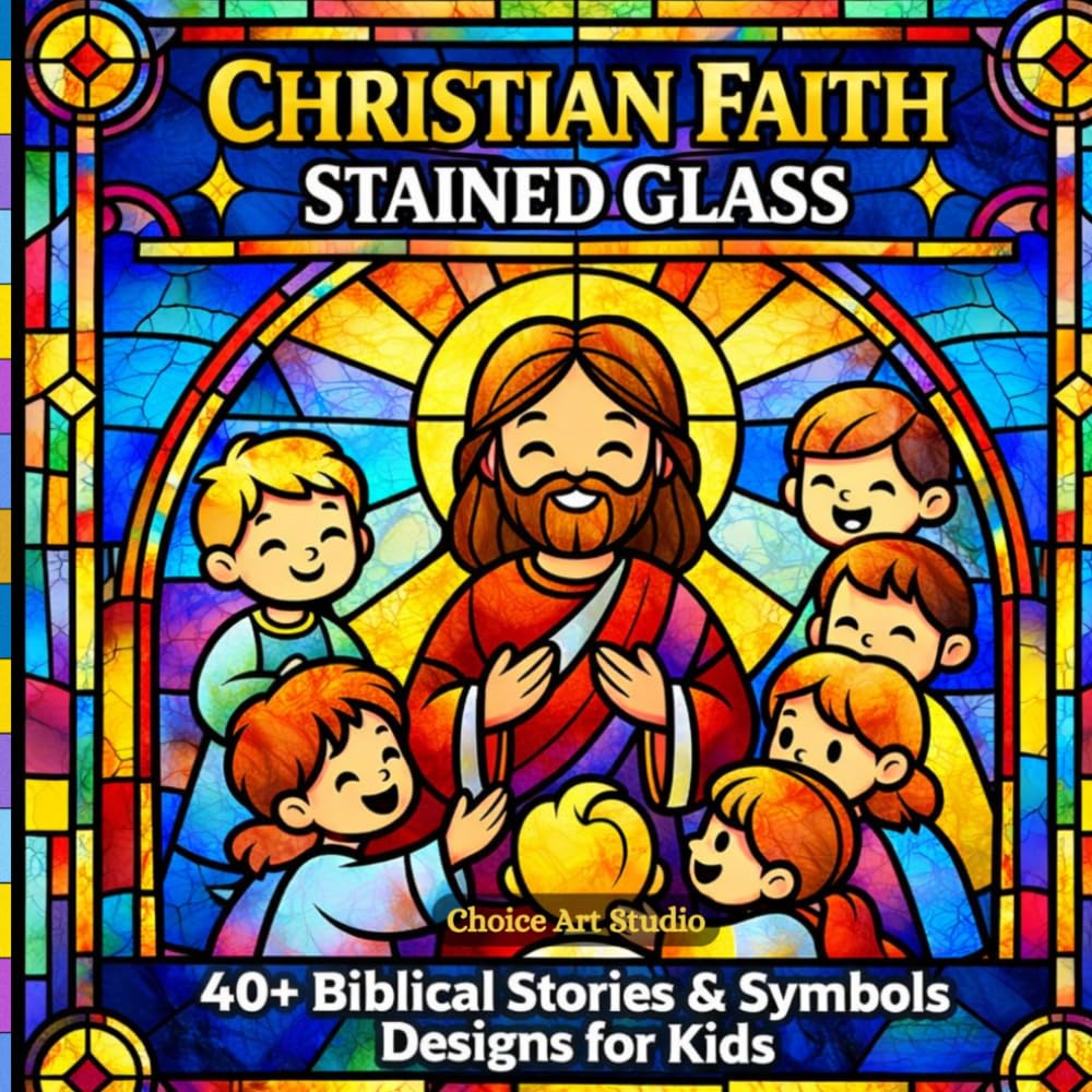 Christian Faith Stained Glass Coloring Book for Kids: Biblical Stories & Symbols - 40+ Inspirational Designs for Children Ages 4-10