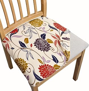 SPRINGRICO Seat Covers for Dining Room Chair Set of 4 Washable Seat Cushion Slipcovers Kitchen Chair Covers (4 Pack, Floral4)