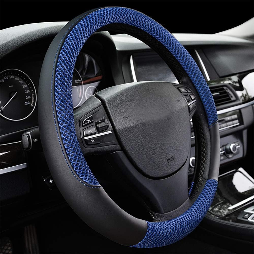 Auto Car Steering Wheel Cover Anti-slip Microfiber Leather with Viscose Universal 15"/38cm (Blue)