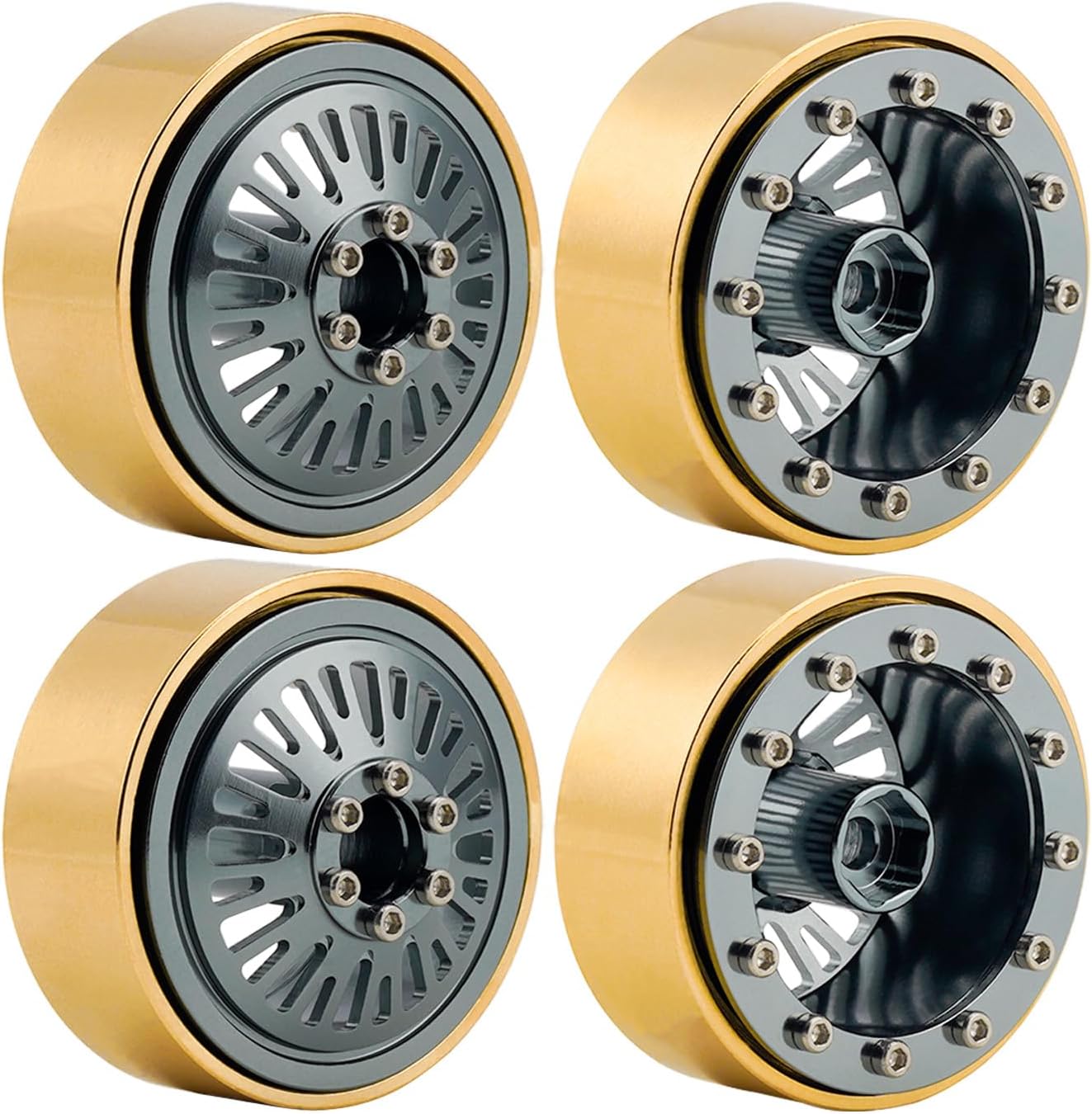 DJX 4PCS 1.3 Inch Beadlock Wheels Brass Rim 41.5g/pc Negative Offset -2.75 for 1/24 Axial SCX24 FCX24 1/18 TRX4M Redcat Ascent-18 HPI Venture 18 Upgrade Parts (Titanium)