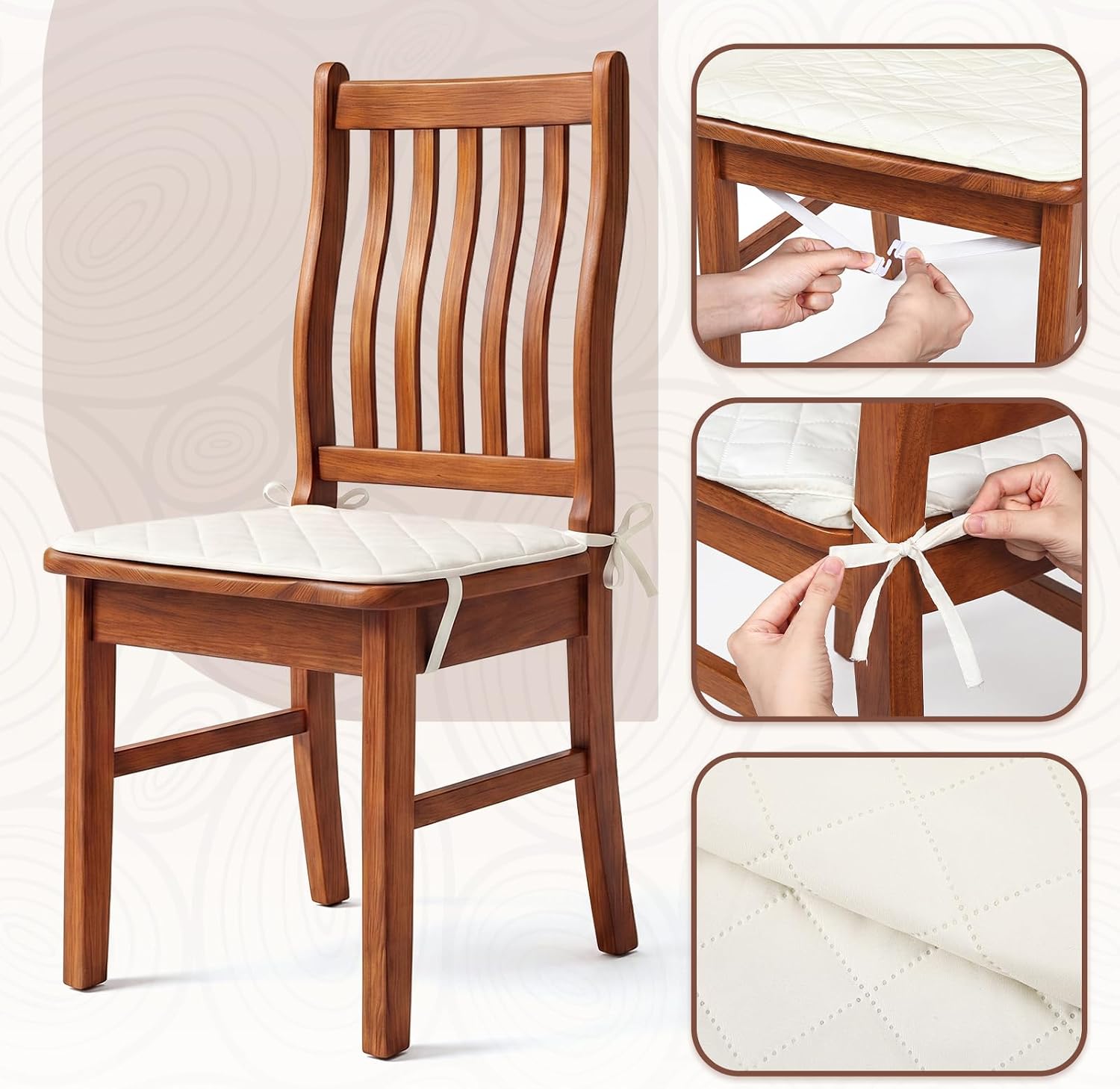 Flutesan 4 Pcs Waterproof Chair Pads 19 x 19 in Quilted Seat Covers, Beige