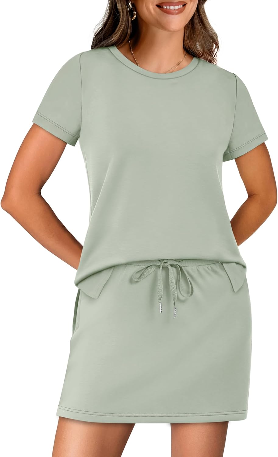 Sampeel Women's 2 Piece Skirt Sets Side Slit Tops and Tennis Skort with Pockets Trendy Airport Loungewear Travel Outfits - Image 2