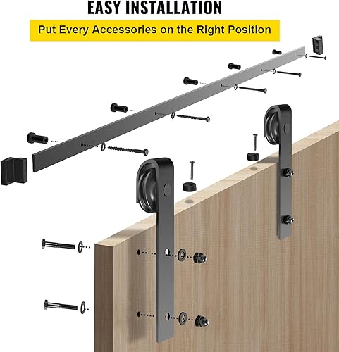 Miniatura 6 de VEVOR Kit de herrajes para puerta corredera de granero doble resistente de 10 pies, rodamiento de carga de 330 libras, suave y silencioso, fácil de