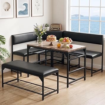 Concho Corner Dining Table Set with Soft Seat, Coffee Brown