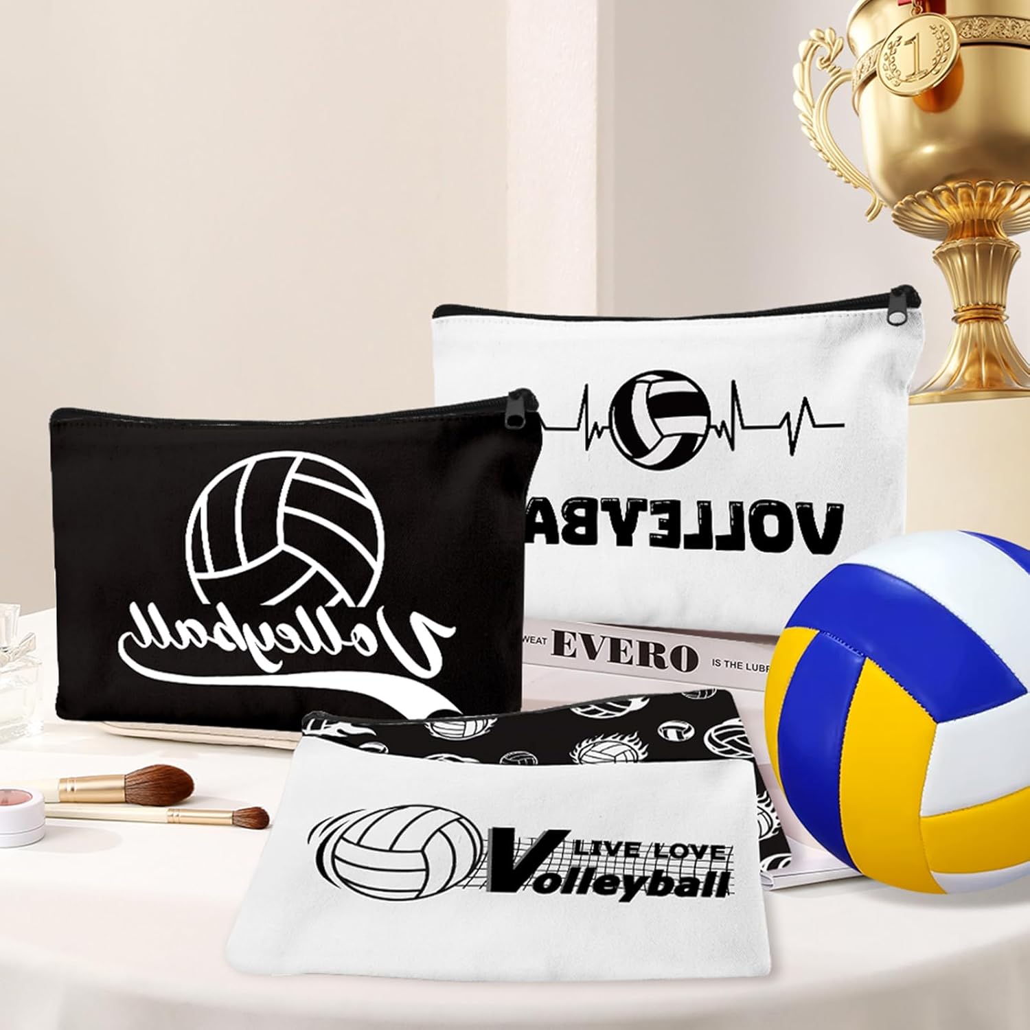 30Pcs Volleyball Makeup Bag Volleyball Cosmetic Bags Gift Accessories Canvas Travel Toiletry Pouch Birthday Valentine's Day Gifts for Women Players Lover - Image 3