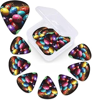 Colorful Easter Eggs print Guitar Picks 12 Pack Personalized Guitar Picks with Storage Box Guitar Accessories for Ukulele Electric Acoustic Guitars Bass
