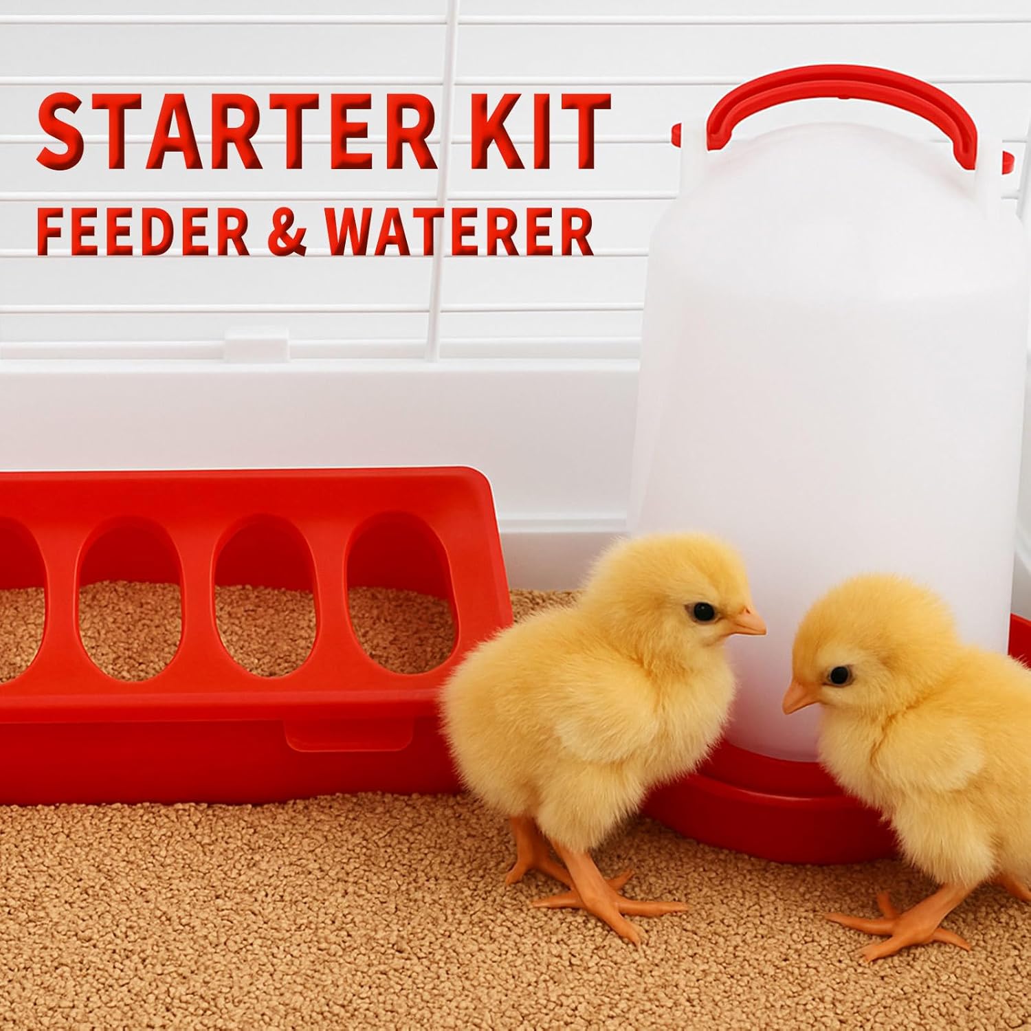 Oncpcare Poultry Feeder and Waterer Set, 4 Pack Chick Feeders and 2 Pack 3L Chicken Waterers Combo Kit | No Spill, Easy Fill Design for Baby Chicks, Ducklings, Quail, Pigeons, Small Poultry Brooder