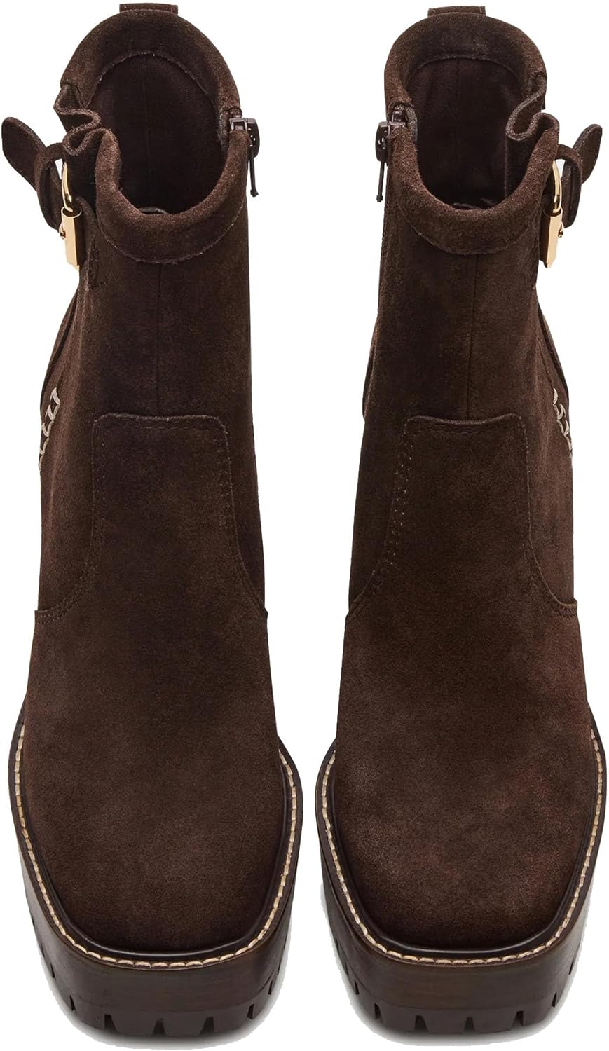 OMLISHZTY Suede Ankle Boots Women Block Heel Square Toe Platform Booties Textile Lining Side Zip Platform Ankle Boots