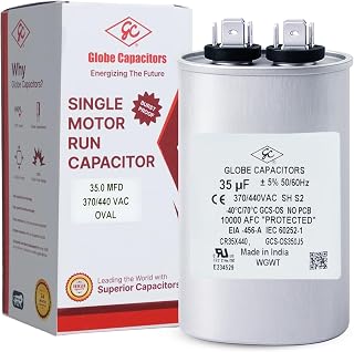 ControlGear Globe 35uF 370/440V Oval Motor Run Capacitor - UL Recognized CBB65, 3X Longer Life for HVAC Compressors