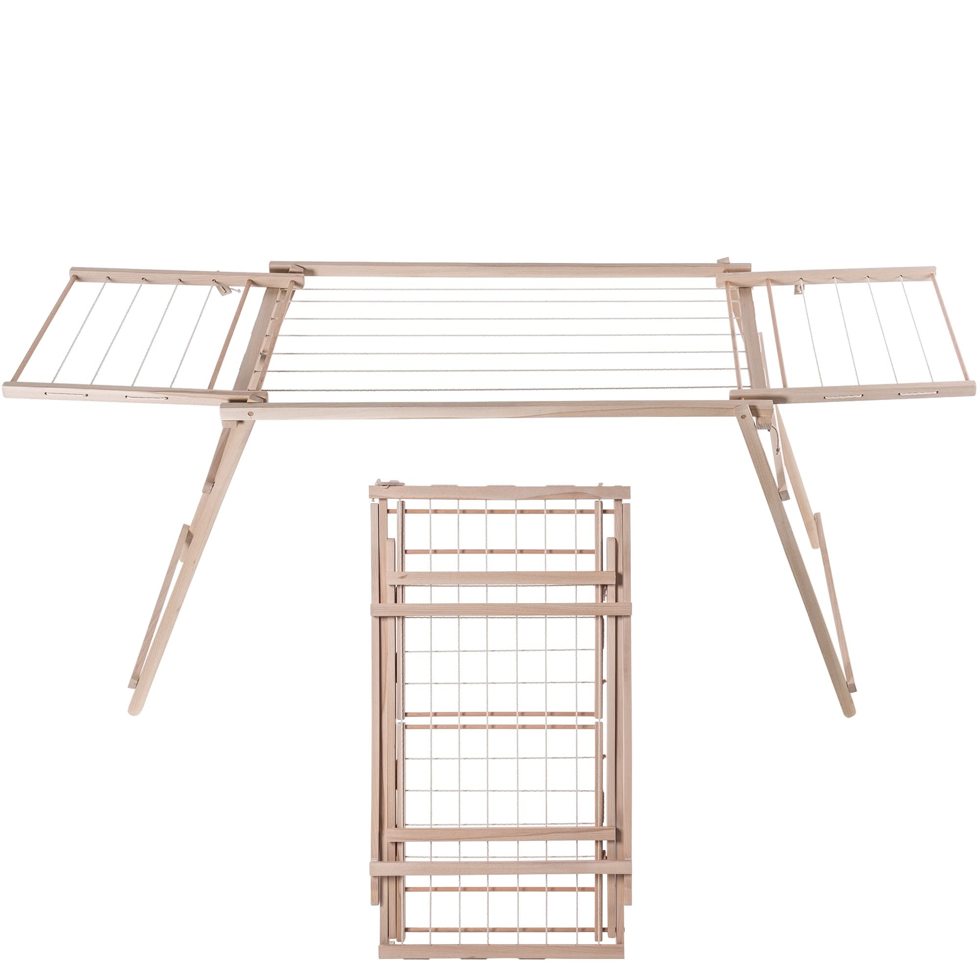 KADAX Tendedero de madera, 177 cm de largo, plegable, tendedero de madera, tendedero plegable, 80 cm de alto, color marrón