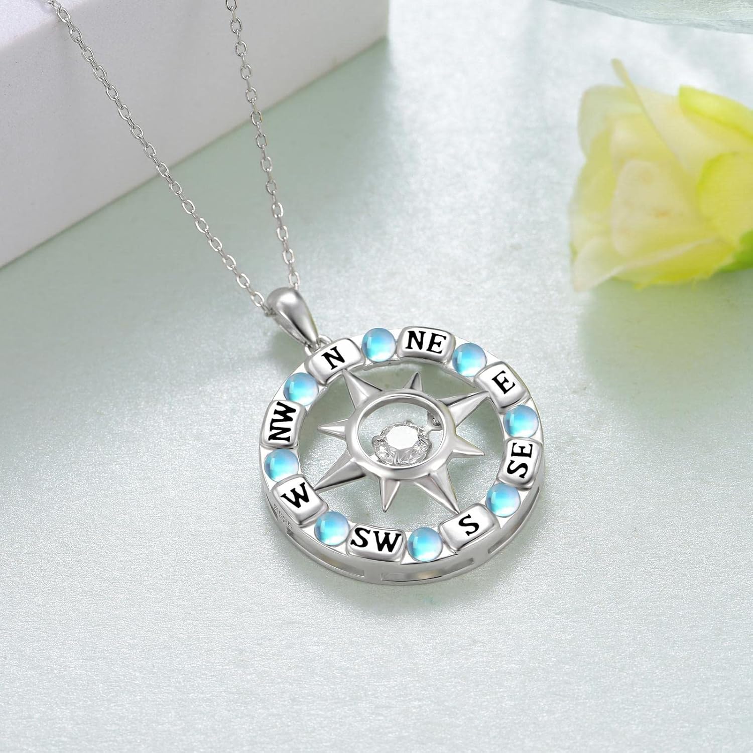 Compass Necklace for Women 925 Sterling Silver Compass Jewelry Sparkling Pendant Graduation Gifts for Her Wedding Anniversary Birthday Gifts - Image 4