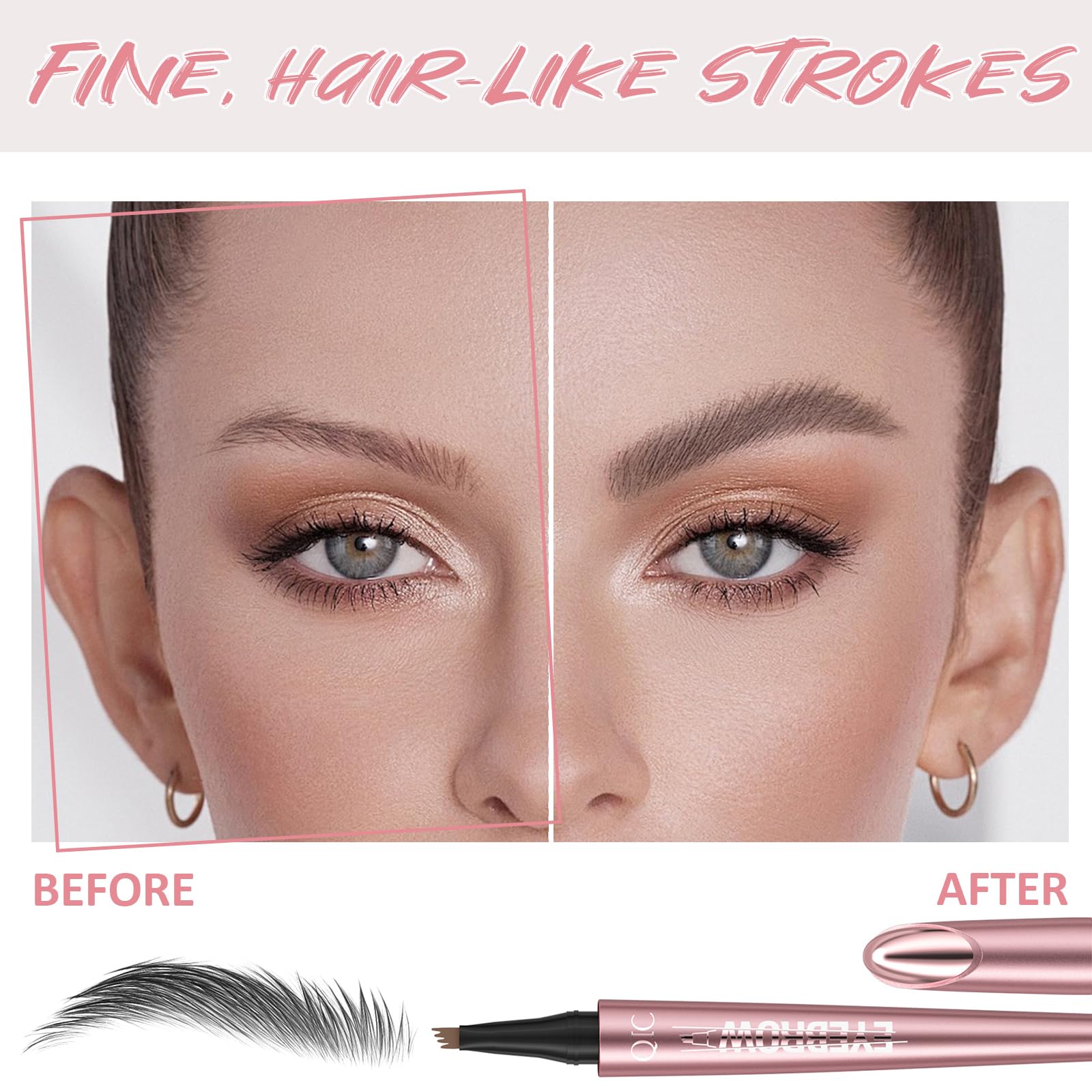 Lápiz de cejas Microblading impermeable 3D, 4 puntas de microtenedor para efecto similar al cabello, bolígrafo mágico de tinte de cejas para maquillaje de cejas de aspecto natural, fácil de usar, a 2